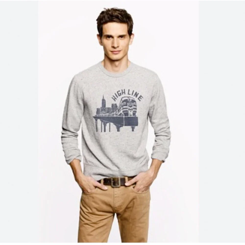 J. Crew for High Line Men's Crewneck Gray Sweatshirt Pullover Graphic Small